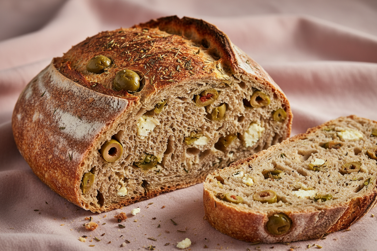 Olives, Zaatar and Feta Sourdough